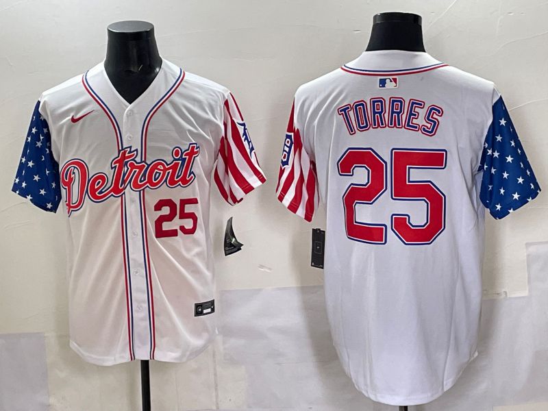 Men Detroit Tigers #25 Torres White National Flags 2025 Nike MLB Jersey style 5
